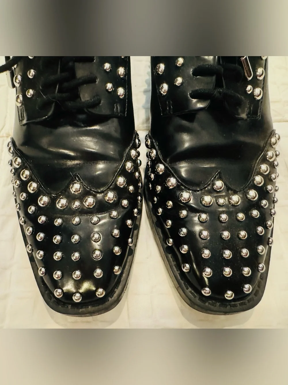 ZARA TRAFALUC Black Studded Oxford/Brogue Shoes Size 37